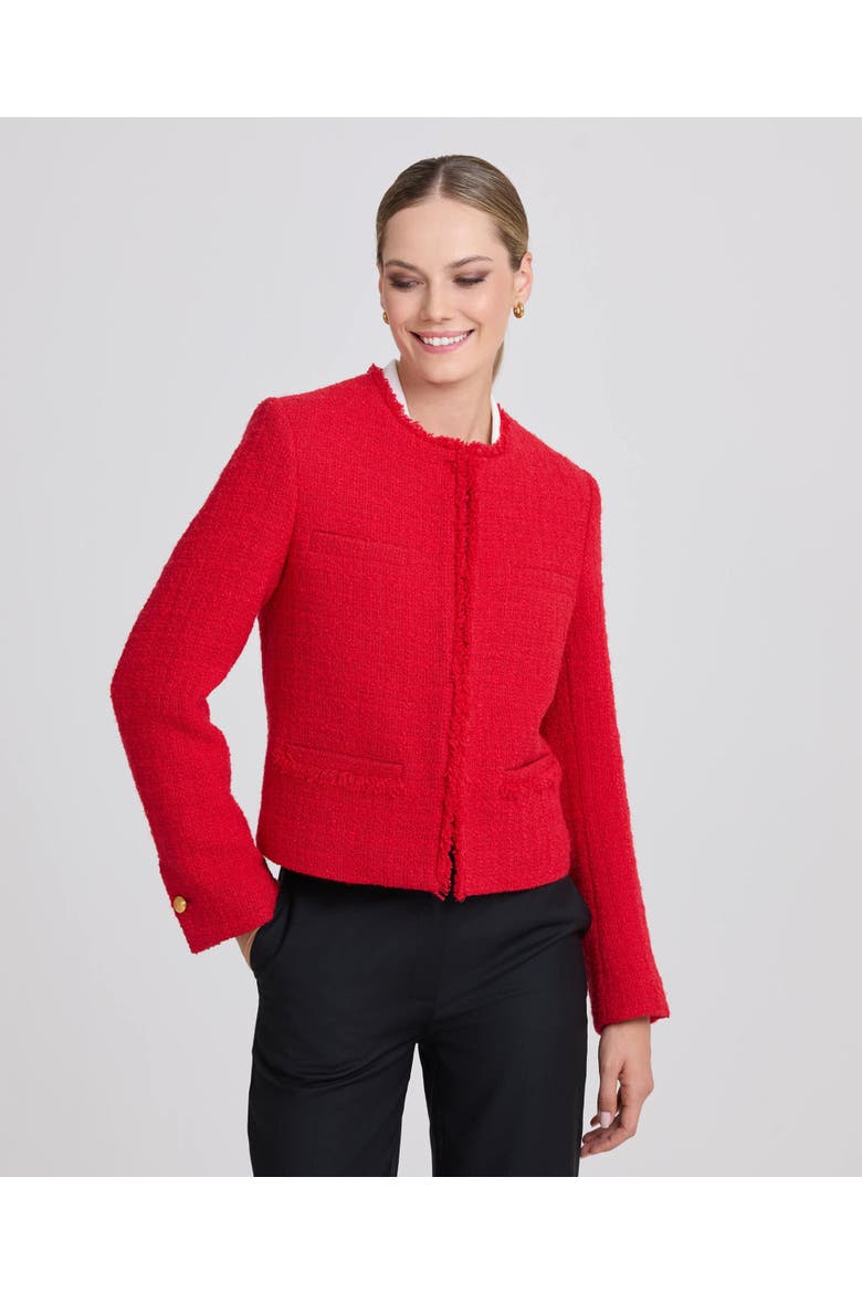 Pauline Cropped Wool Blend Boucle Jacket, Alternate, color, Poppy Red