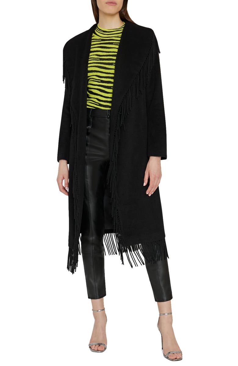 Milly Fringe Trim Wool Blend Coat, Alternate, color,
