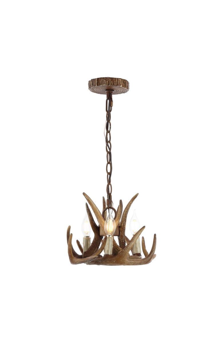 JONATHAN Y Nelle Adjustable Resin Antler 3-Light LED Chandelier, Main, color, Brown