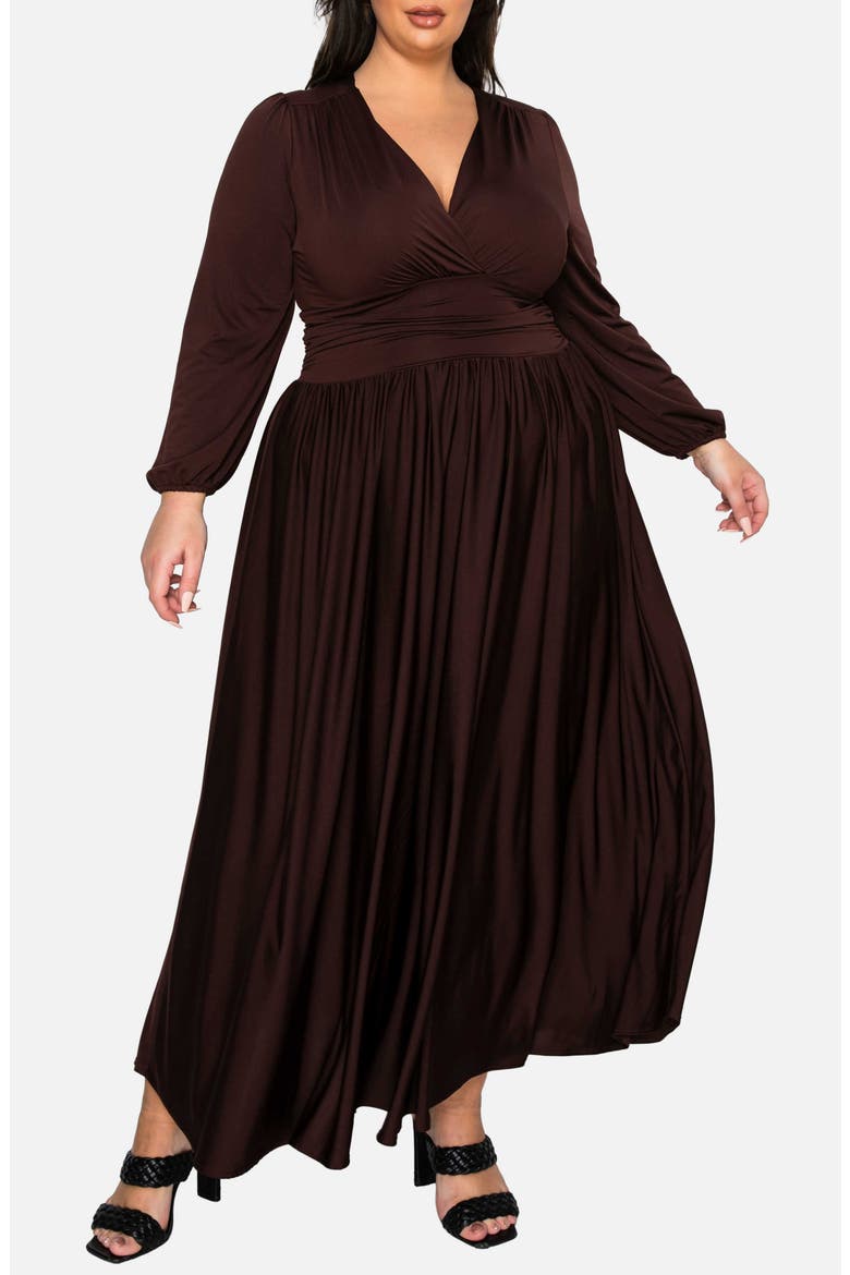 Solene Empire Waist Long Sleeve Maxi Dress, Alternate, color, BROWN