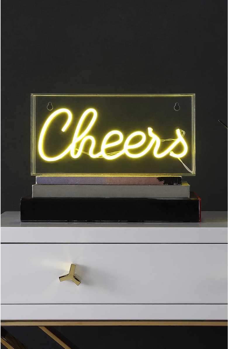 JONATHAN Y Cheers Contemporary Glam Acrylic Box USB Operated LED Neon Light, Alternate, color, Yellow