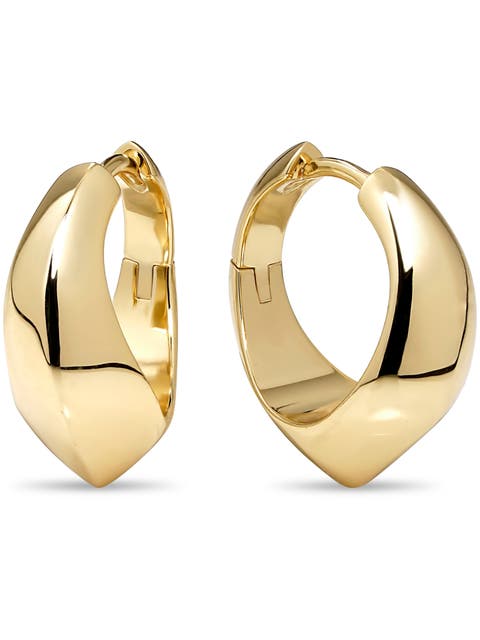 Beveled Curve Hoop Earrings in Gold Plated Sterling Silver