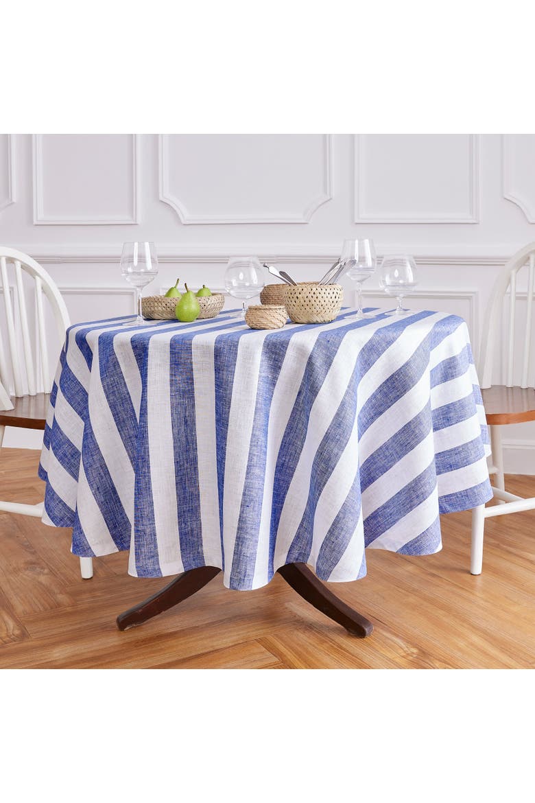 Linen Round Tablecloth - Cabana Stripe, Alternate, color, Navy and White