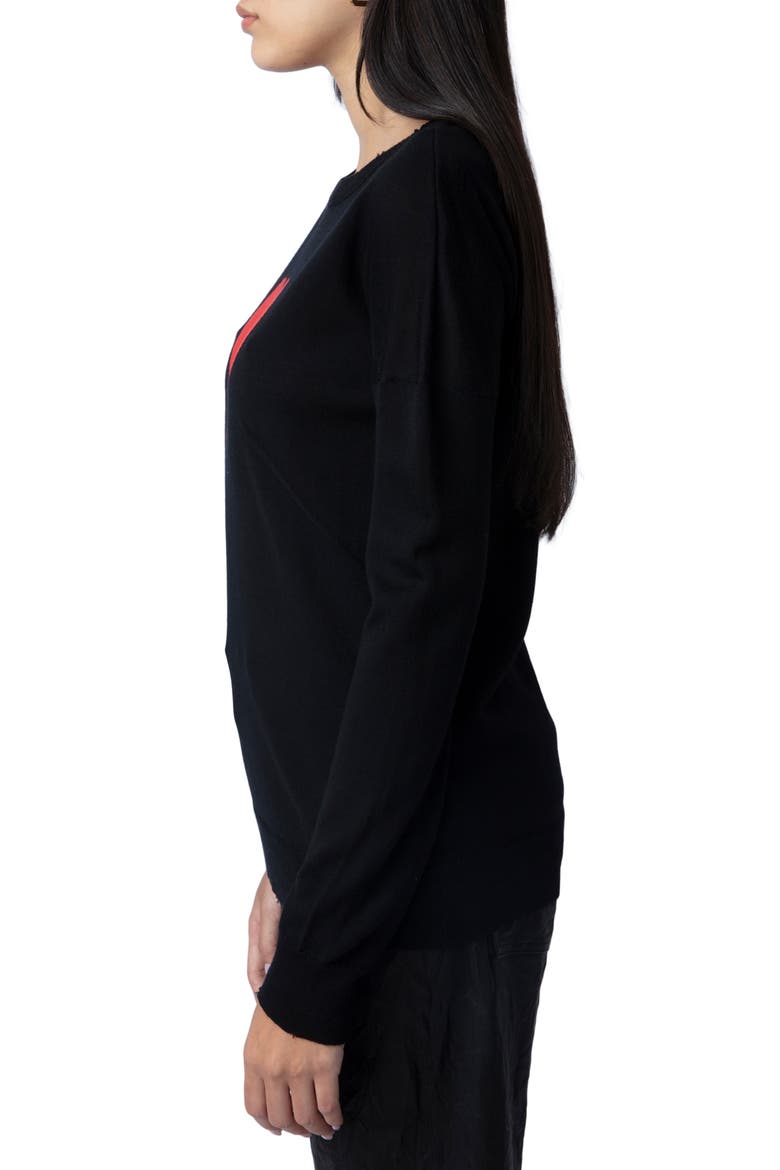 Gaby Intarsia Heart Wool Crewneck Sweater, Alternate, color, NOIR