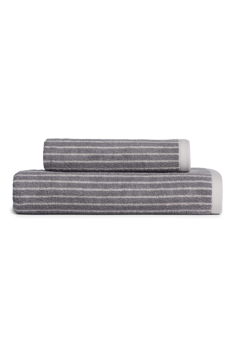 Pinstripe Organic Cotton Bath Towel, Main, color, PEBBLE AND DOVE