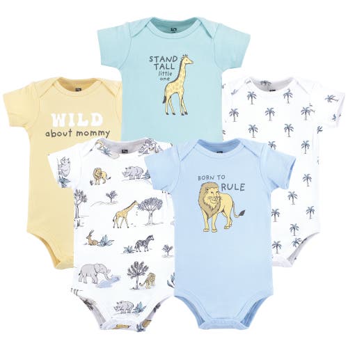 Hudson Baby Essential Cotton Bodysuits 5-piece Set In Blue