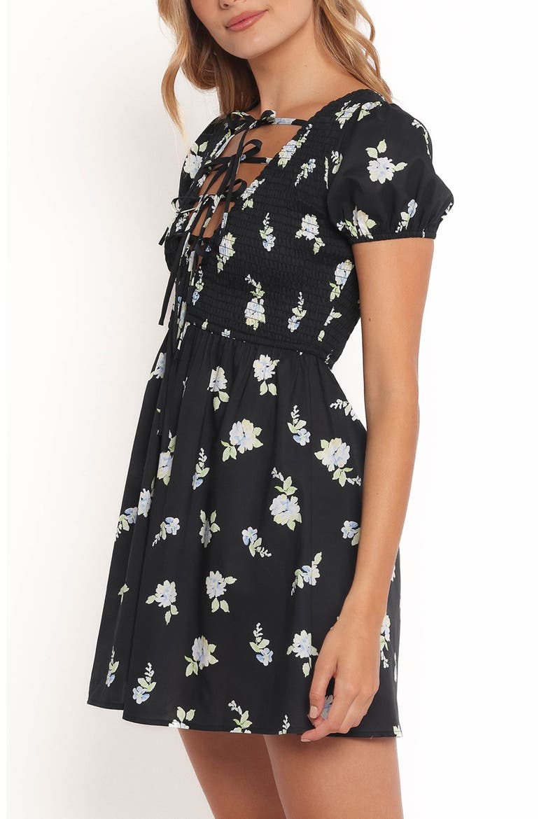 Winny Smocked Tie Front Minidress, Alternate, color, NAVY FLORAL