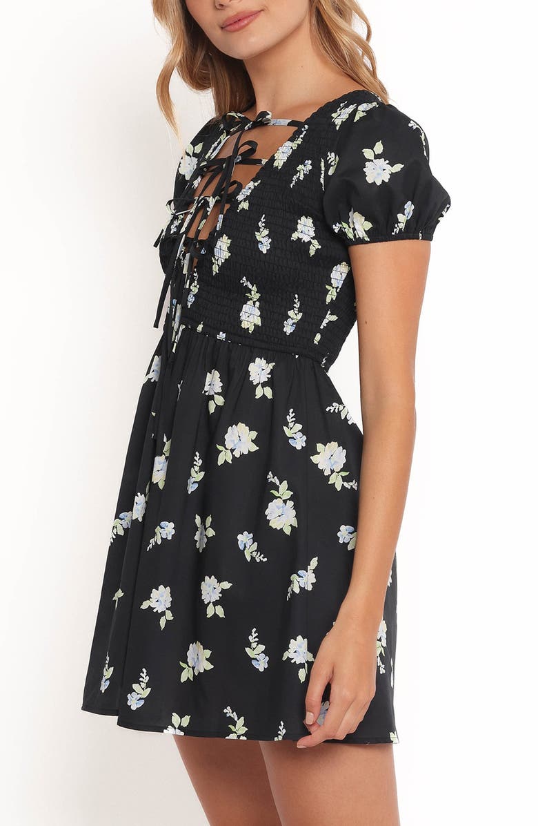 Petal & Pup Winny Smocked Tie Front Minidress, Alternate, color, Navy Floral