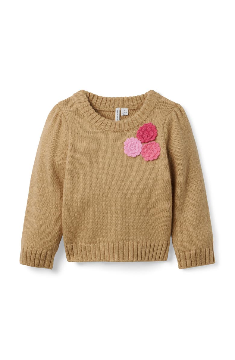 Janie and Jack Floral Applique Sweater, Main, color, Beige