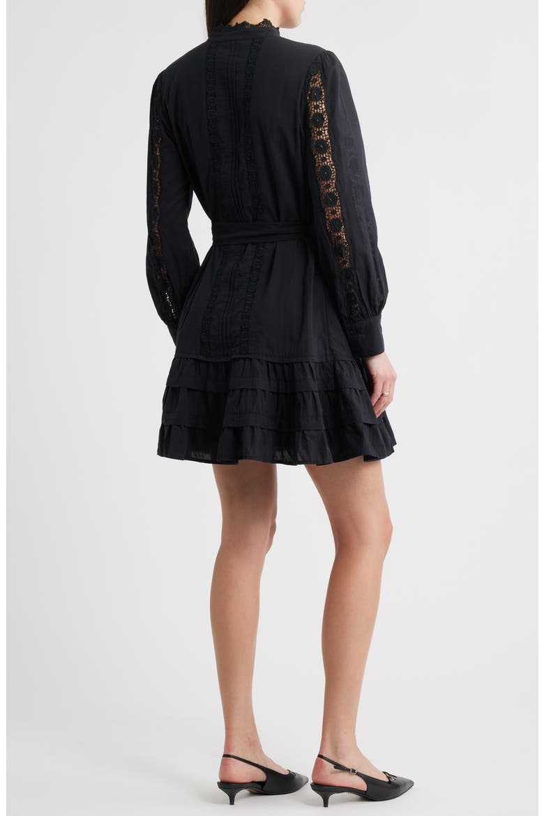 Lace Panel Long Sleeve Minidress, Alternate, color, BLACK