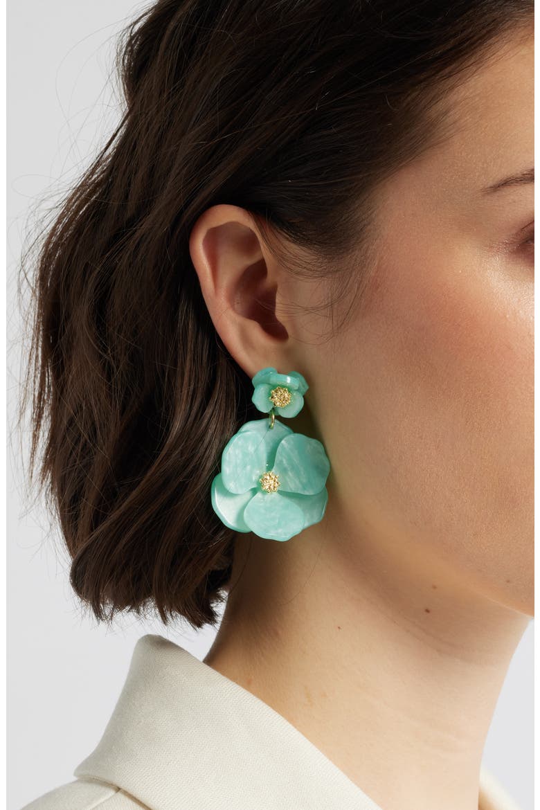Pansy Drop Earrings, Alternate, color, SEAFOAM- GOLD
