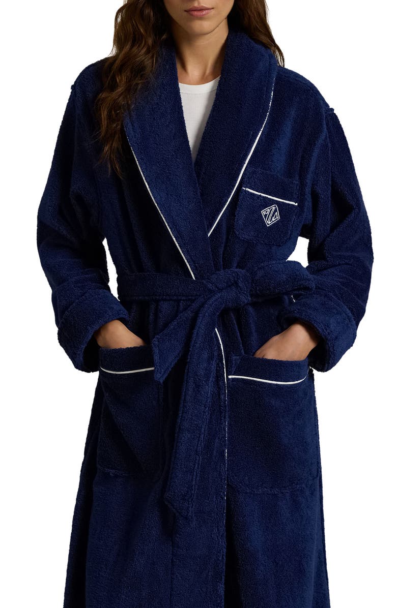 Polo Ralph Lauren Cotton Bath Robe, Alternate, color, Navy