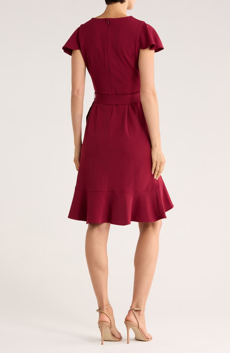 DKNY Short Sleeve Tulip Hem Fit & Flare Dress, Alternate, color, Oxblood