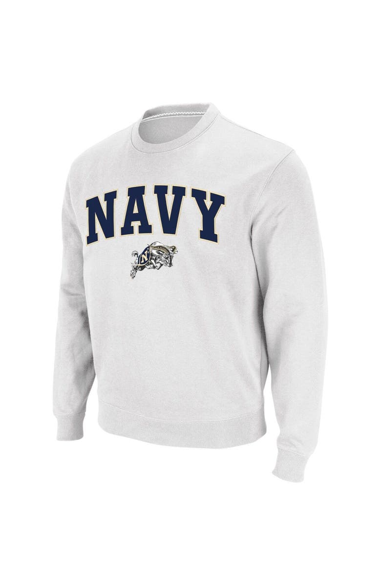 COLOSSEUM Men's Colosseum White Navy Midshipmen Arch & Logo Crew Neck Sweatshirt, Alternate, color, White