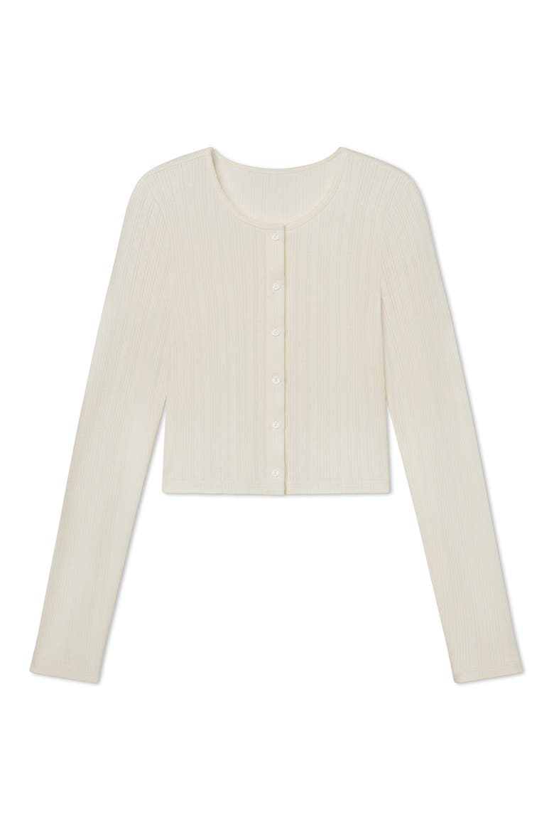 Short Sleeve Pointelle Cardigan, Main, color, TRANQUIL WHITE