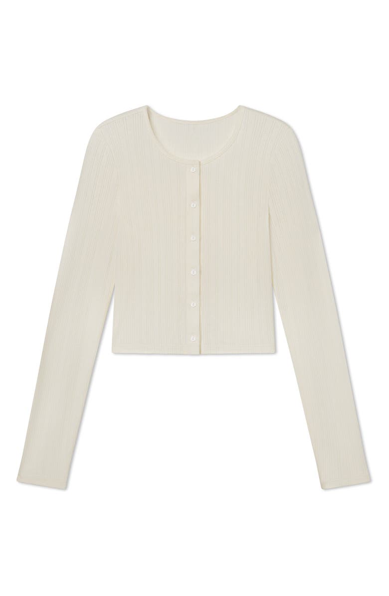 Lunya Short Sleeve Pointelle Cardigan, Main, color, Tranquil White