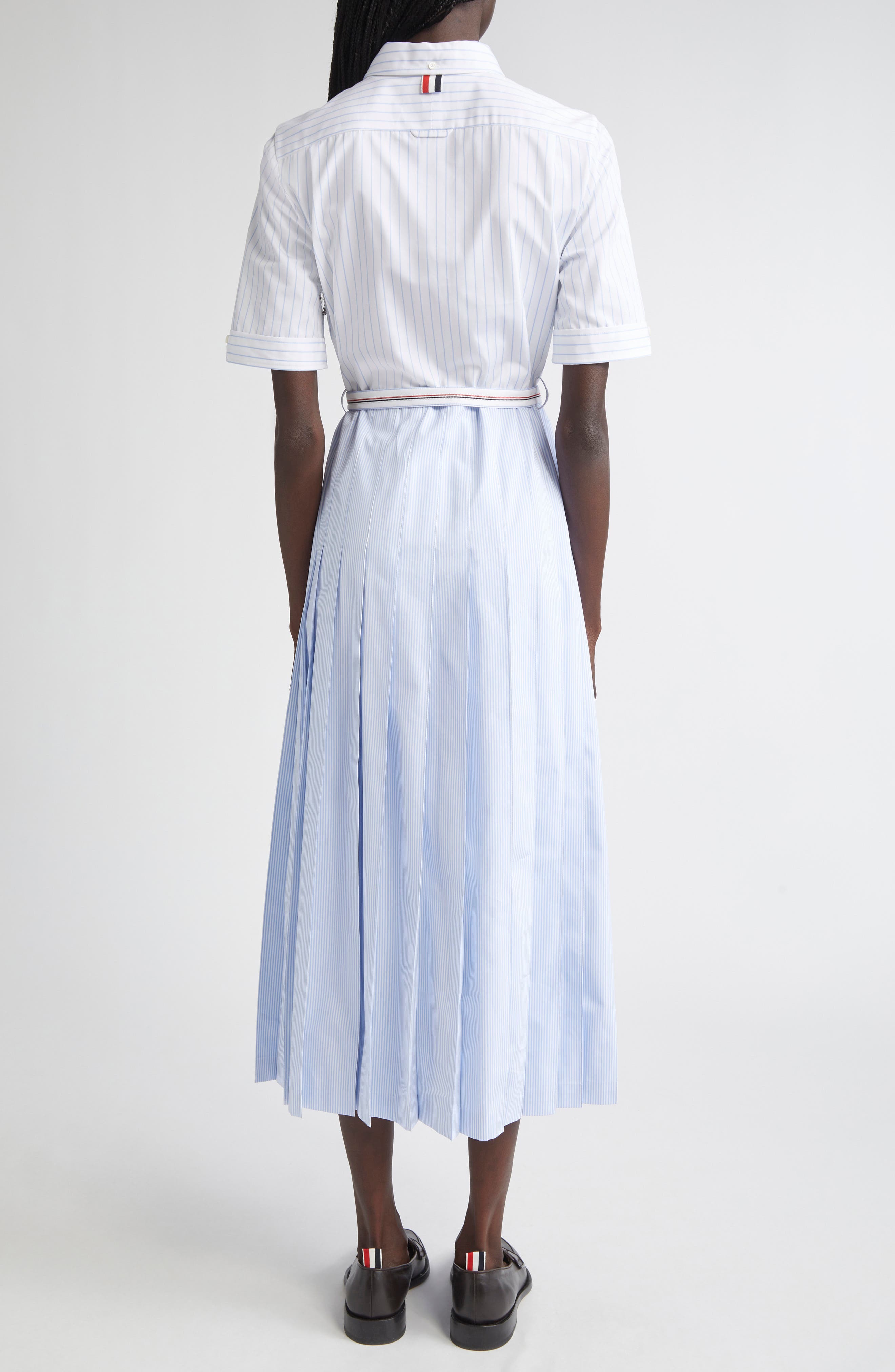 Mixed Stripe Pleated Button-Down Shirtdress - image 2