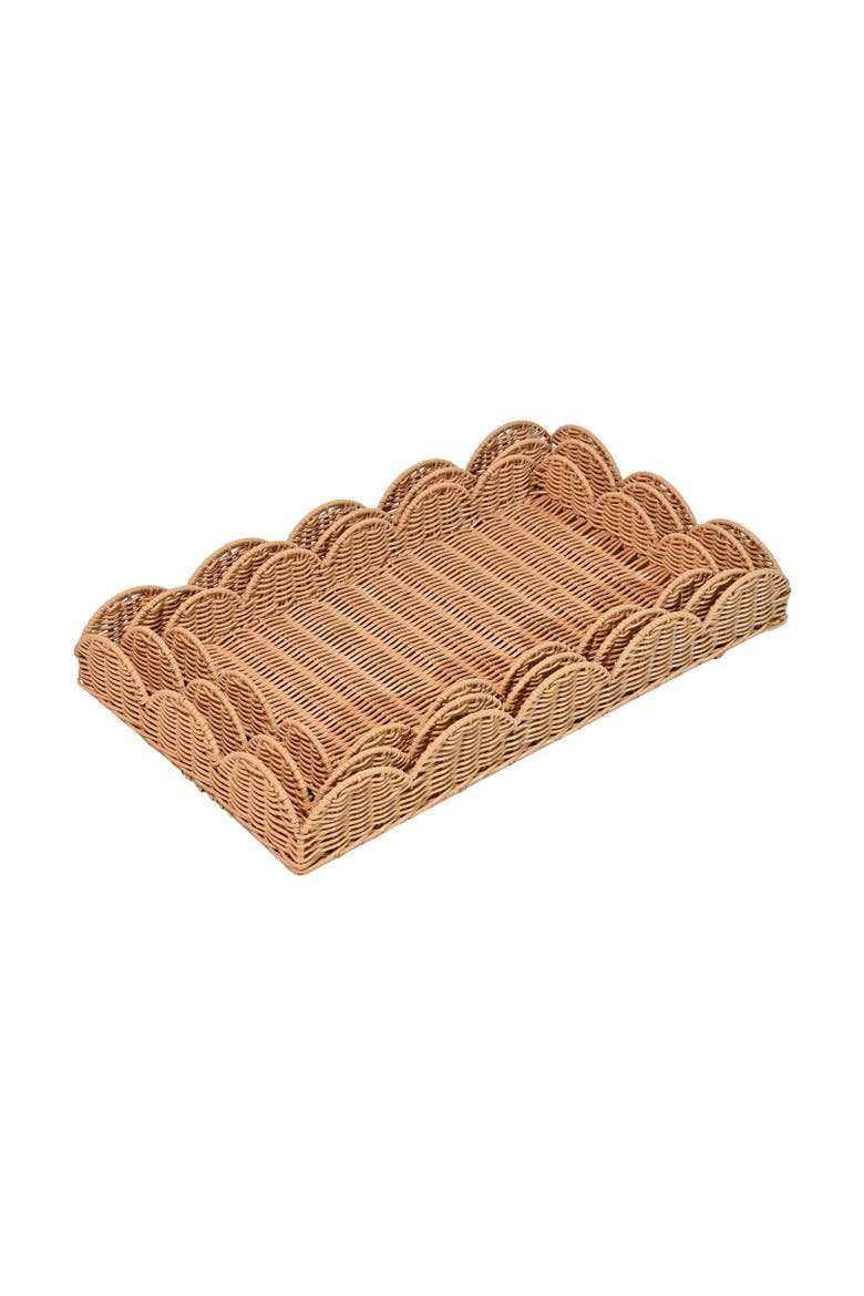 Parker Southwestern Cottage Resin Scalloped Rectangular Decorative Serving Trays,, Alternate, color, Brown
