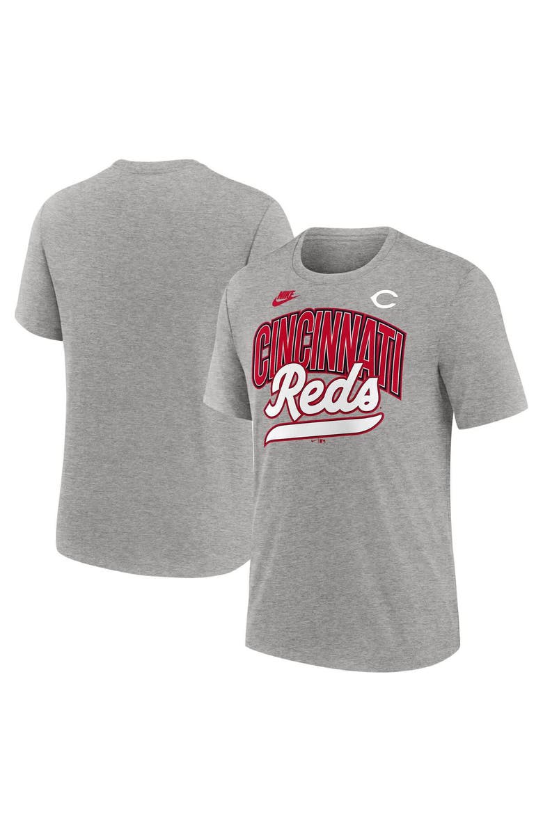 Nike Men's Nike Heather Gray Cincinnati Reds Cooperstown Collection Retro Tri-Blend T-Shirt, Alternate, color, Heather Gray