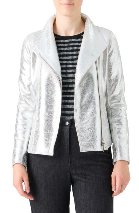 Metallic Faux Leather Moto Jacket