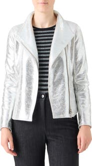 Akris punto Metallic Faux Leather Moto Jacket