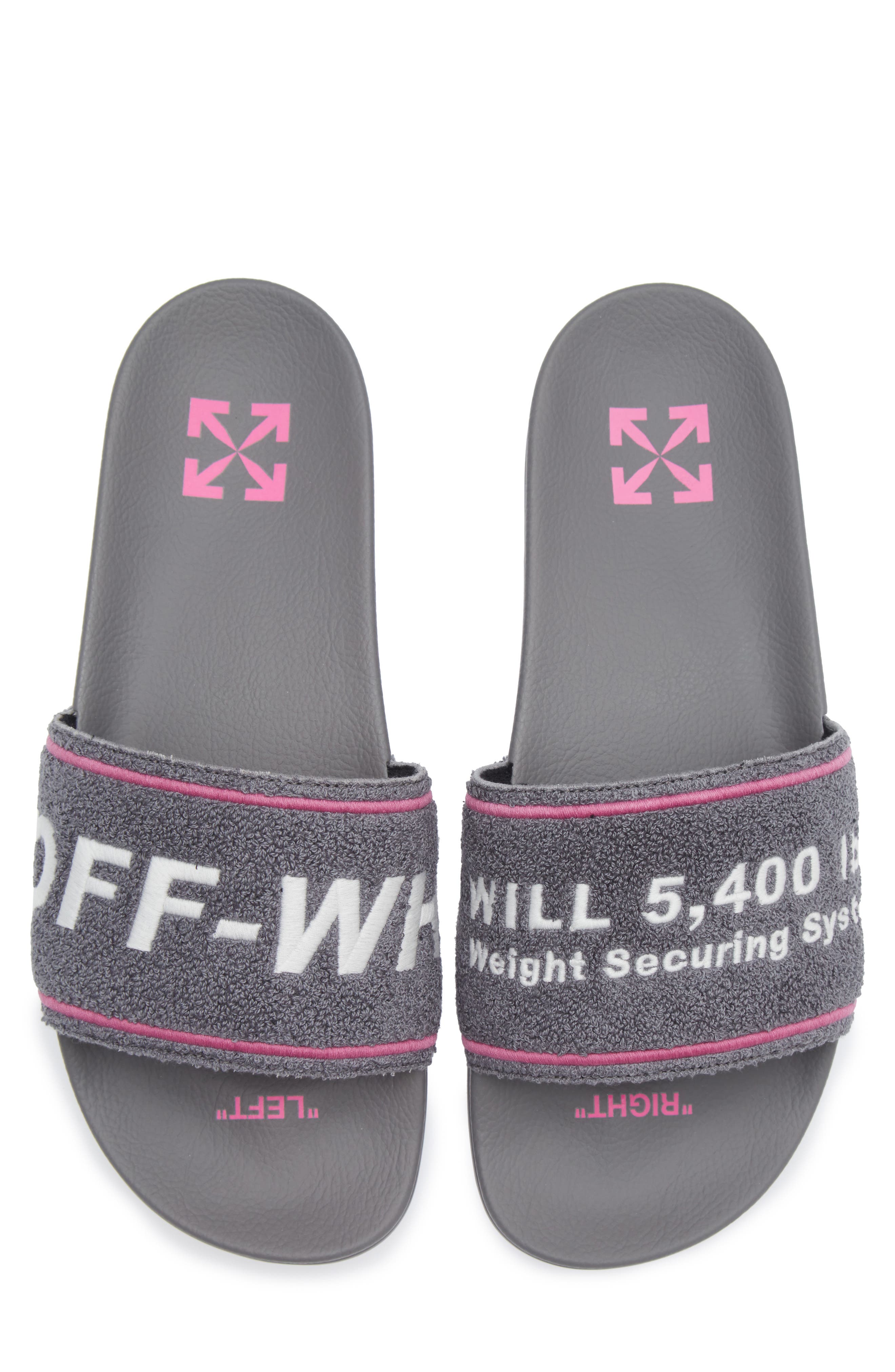 Off-White Towel Embroidered Slide Sandal, Alternate, color, 