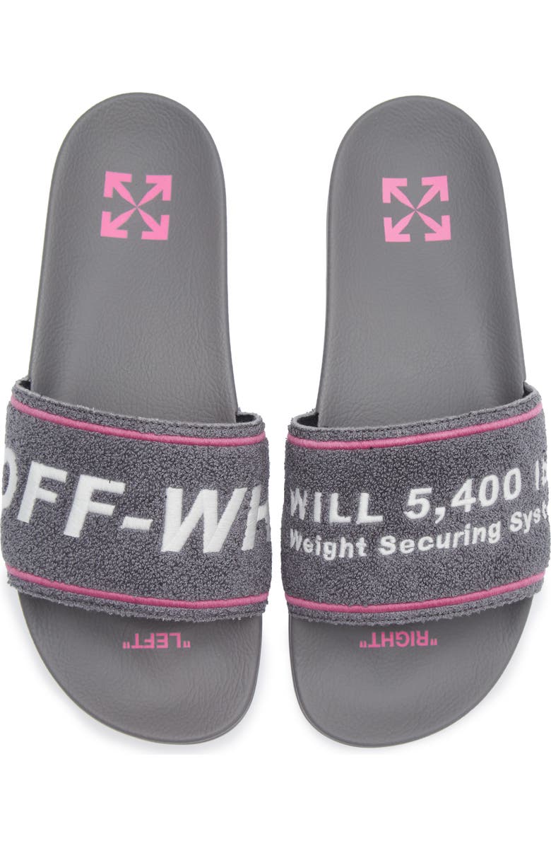 Off-White Towel Embroidered Slide Sandal, Alternate, color,