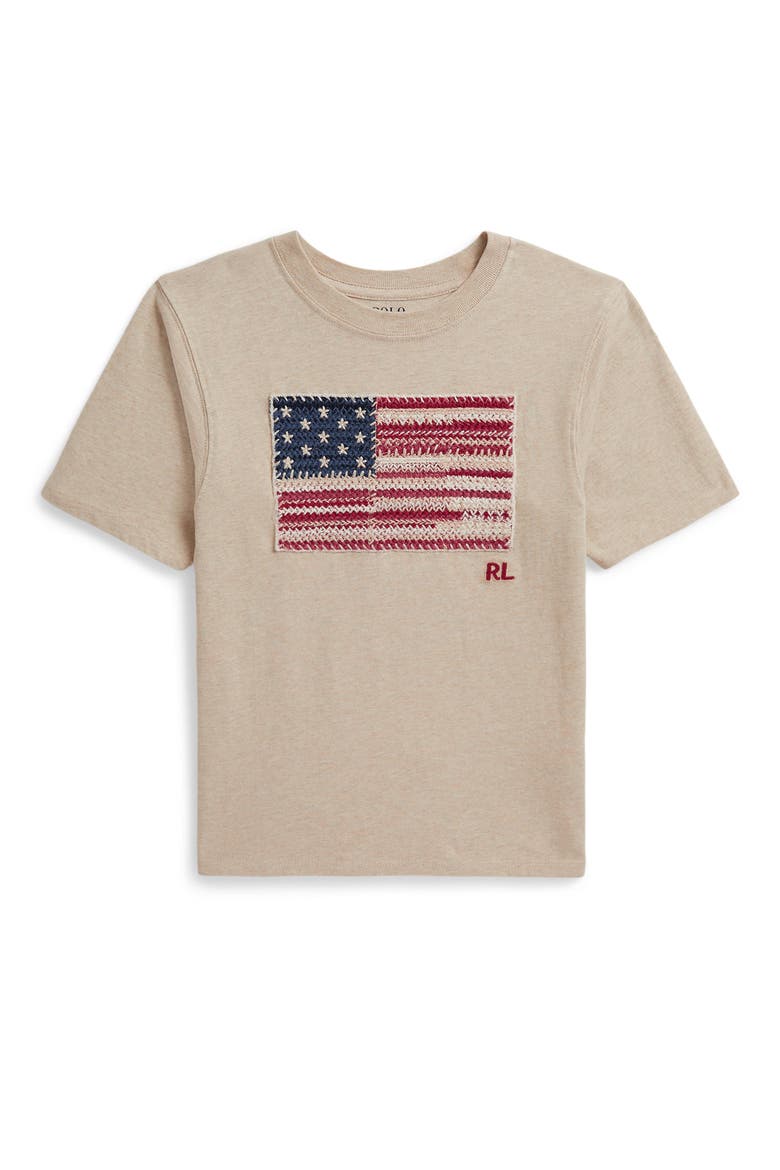 Kids' Embroidered American Flag Cotton T-Shirt, Main, color, EXPEDITION DUNE HEATHER