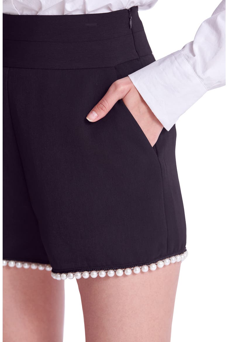 Premium Imitation Pearl Trim High Waist Shorts, Alternate, color, BLACK