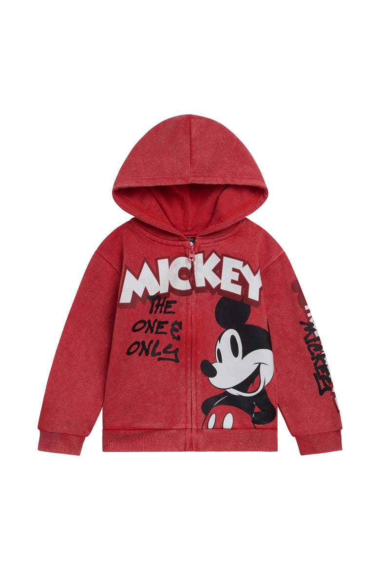 Mickey Mouse Fleece Zip-Up Hoodie, Main, color, Acid Wash Red Mickey