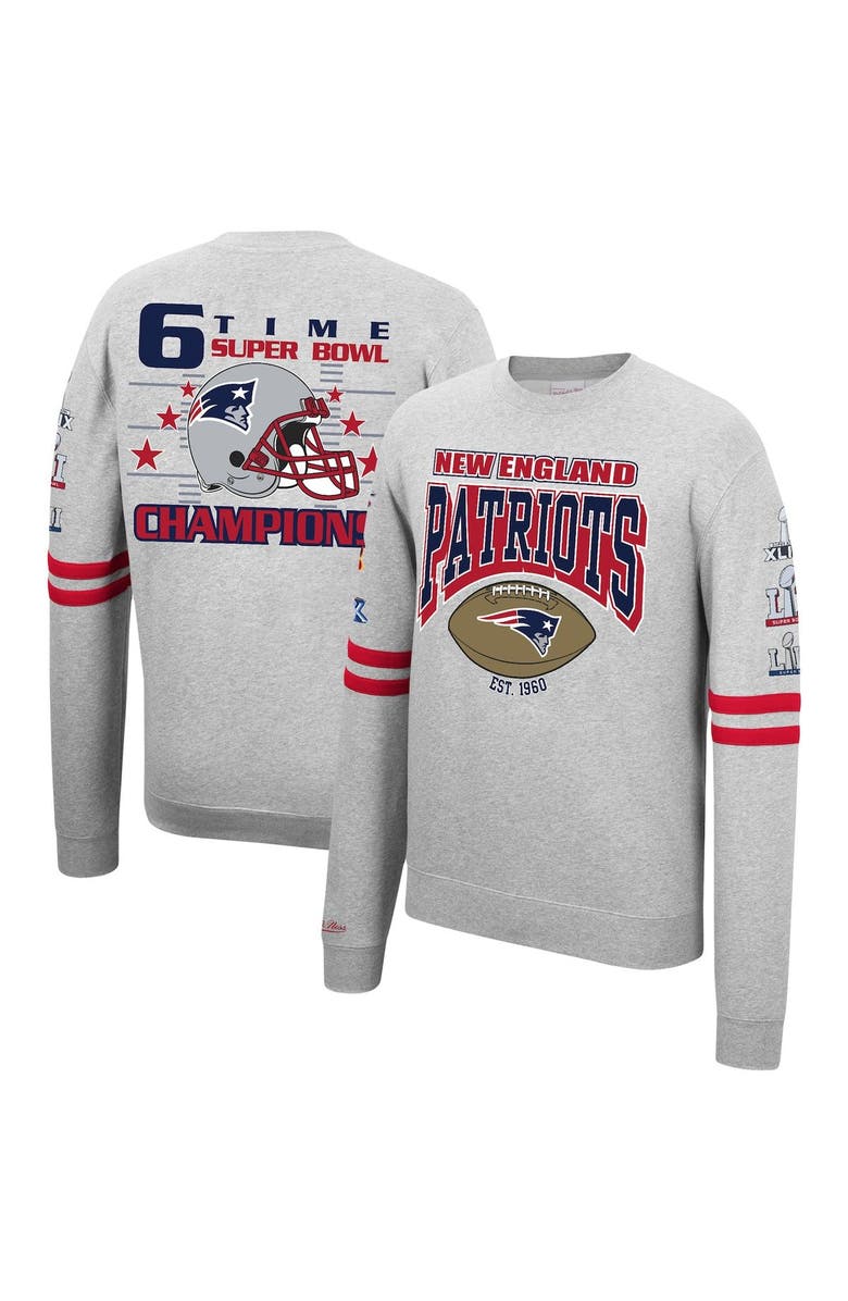 Mitchell & Ness Men's Mitchell & Ness Heathered Gray New England Patriots Allover Print Fleece Pullover Sweatshirt, Alternate, color, 