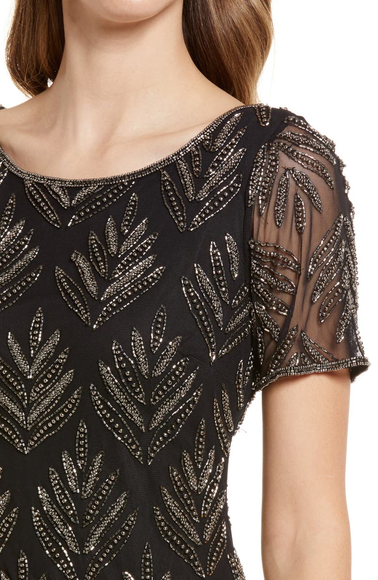 Pisarro Nights Beaded Leaf Sheath Dress, Alternate, color,