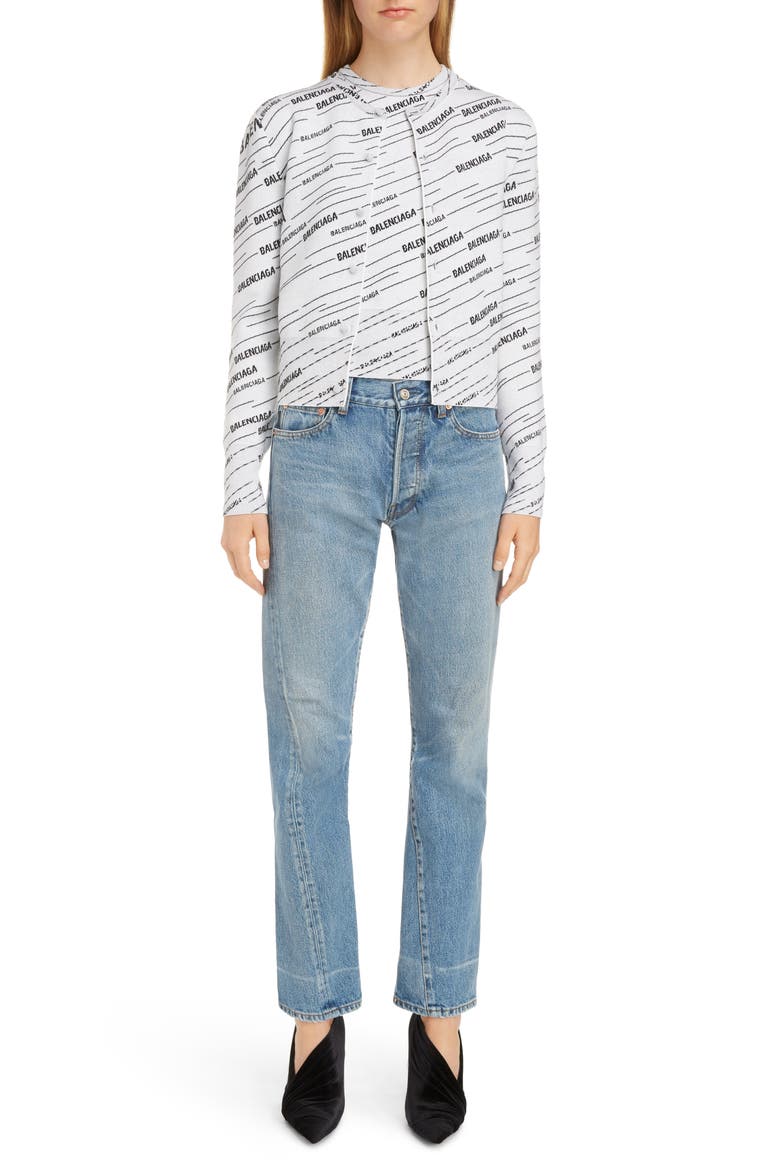 Jacquard Stripe Logo Sweater, Alternate, color, WHITE/ BLACK