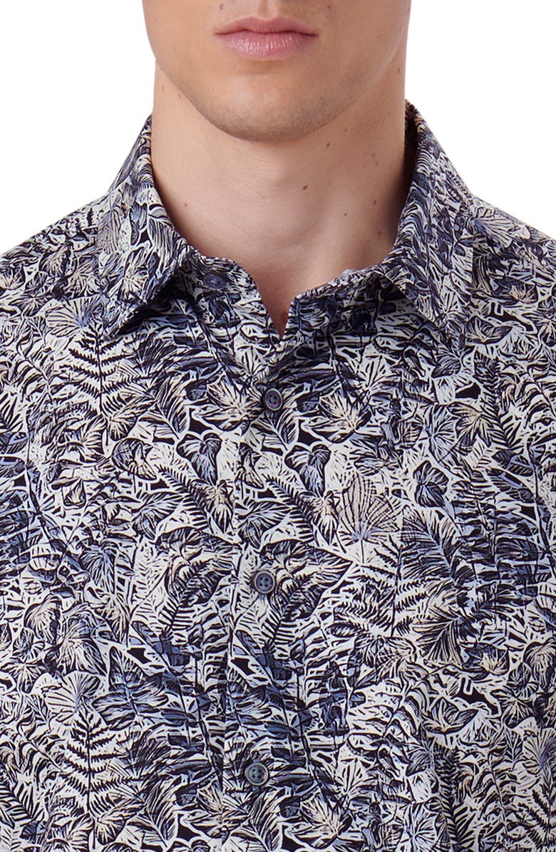 Bugatchi Miles OoohCotton<sup>®</sup> Leaf Print Short Sleeve Button-Up Shirt, Alternate, color, 