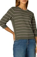 Wit & Wisdom Stripe Three Quarter Sleeve Crewneck Sweater