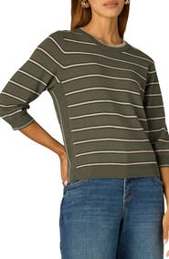 Wit & Wisdom Stripe Three Quarter Sleeve Crewneck Sweater