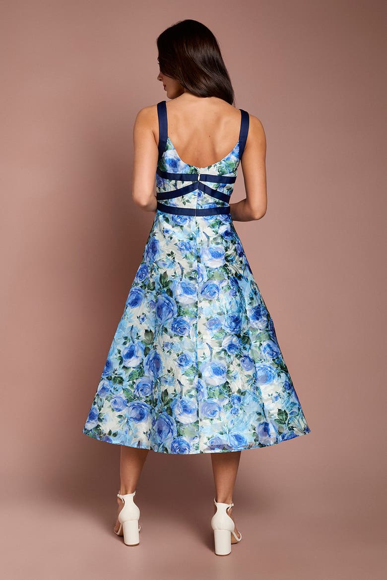 Floral Jacquard Midi Dress, Alternate, color, Blue