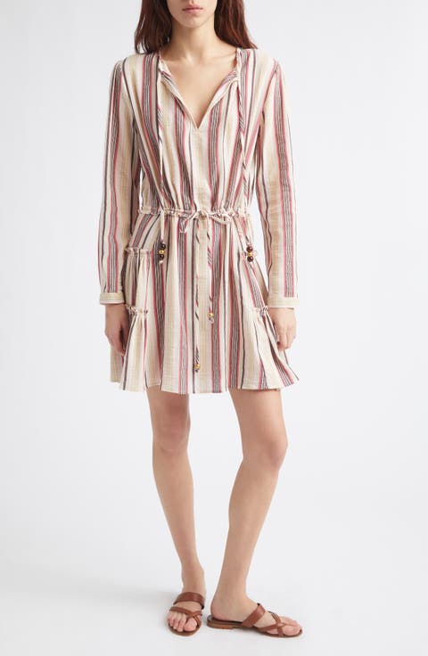 Lauren Stripe Long Sleeve Cotton Voile Minidress