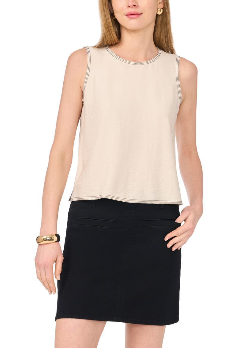 Topstitch Detail Woven Tank, Main, color, SOFT CREAM