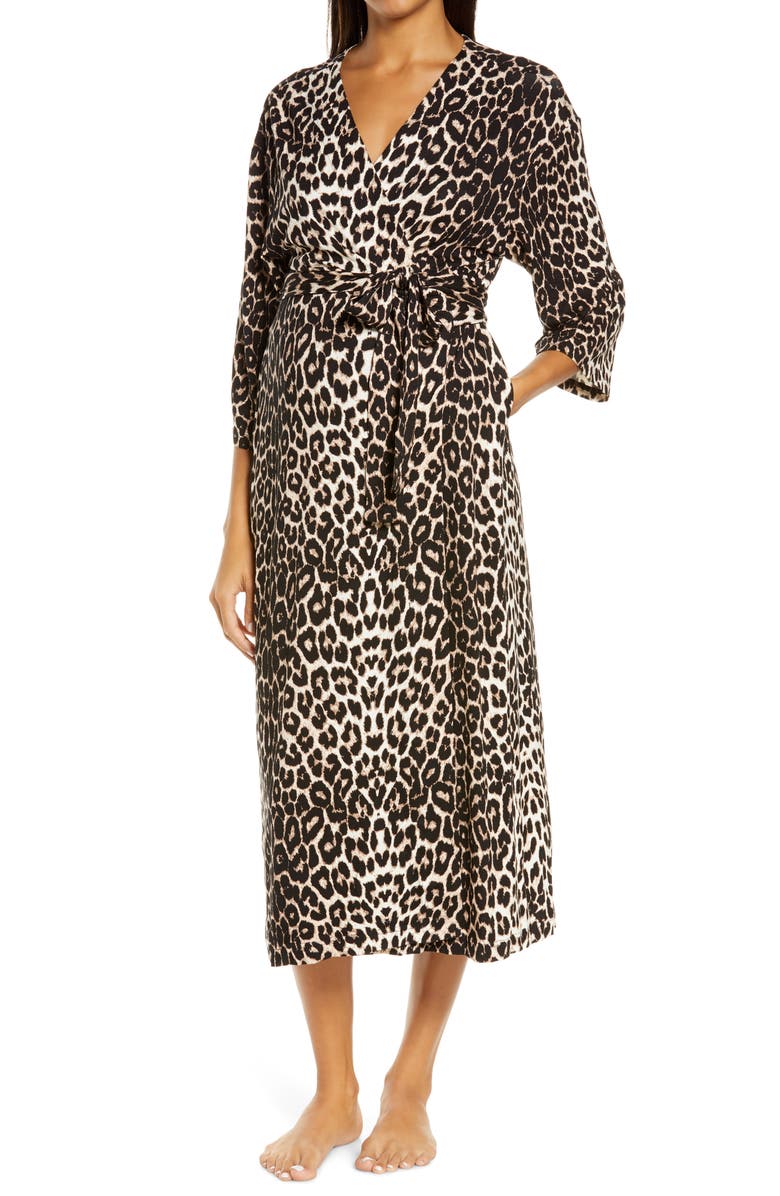 Nesting Olive Animal Print Maternity/Nursing Robe, Main, color,