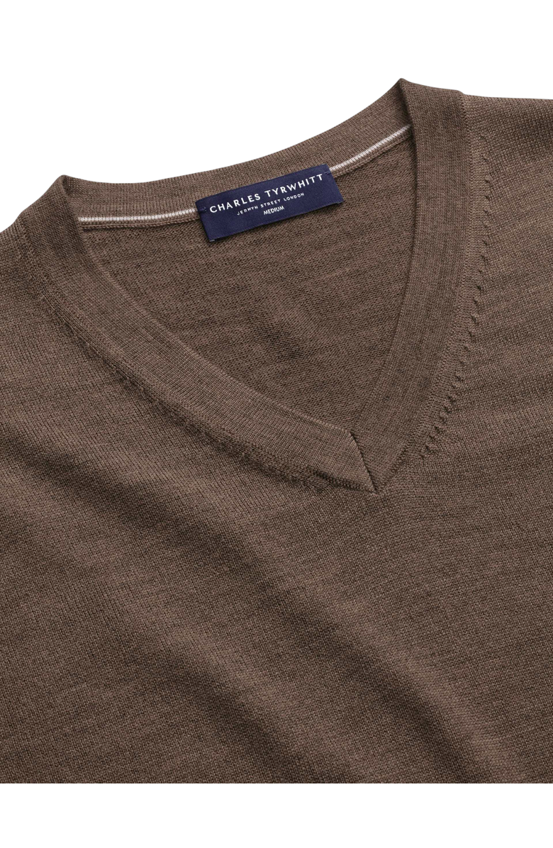 Charles Tyrwhitt Merino V-Neck Sweater, Alternate, color, Mocha