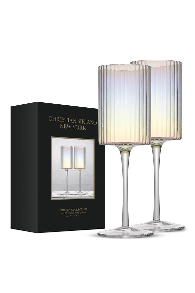 Christian Siriano Set of 2 Stunning Chroma Iridescent Wine Glasses, Main, color, CLEAR