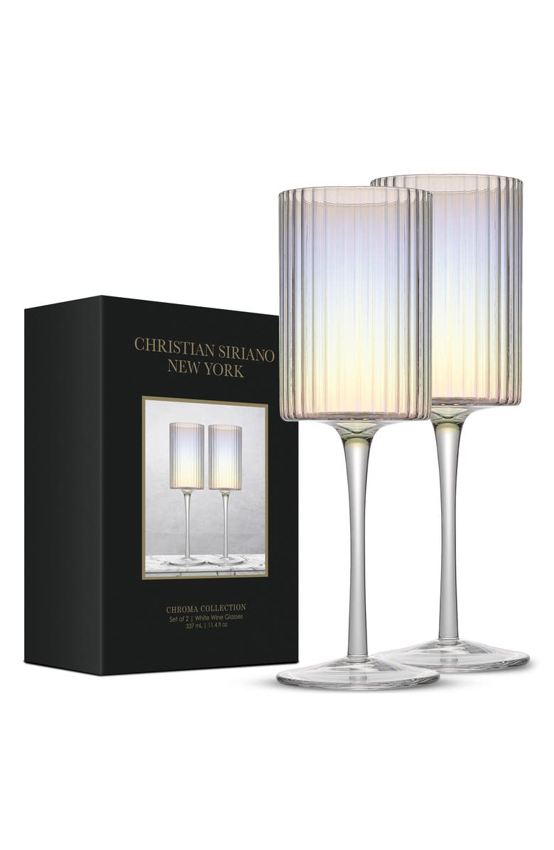 JoyJolt Christian Siriano Set of 2 Stunning Chroma Iridescent Wine Glasses, Main, color, 