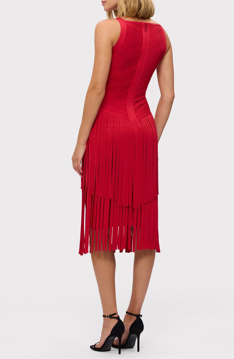 Herve Leger The Mischa Fringe Midi Dress, Alternate, color, Lipstick Red