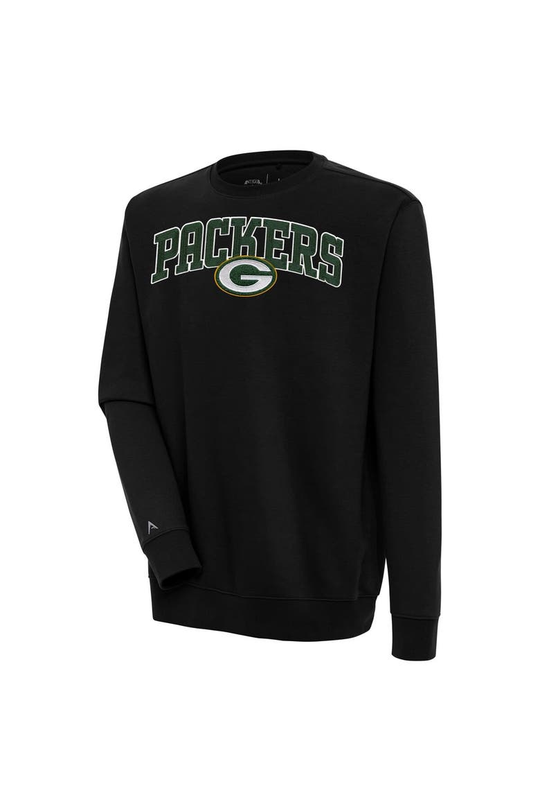 Men's Antigua  Black Green Bay Packers Victory Chenille Pullover Sweatshirt, Main, color, Black