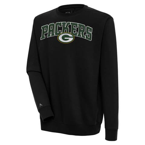 Men's Antigua  Black Green Bay Packers Victory Chenille Pullover Sweatshirt