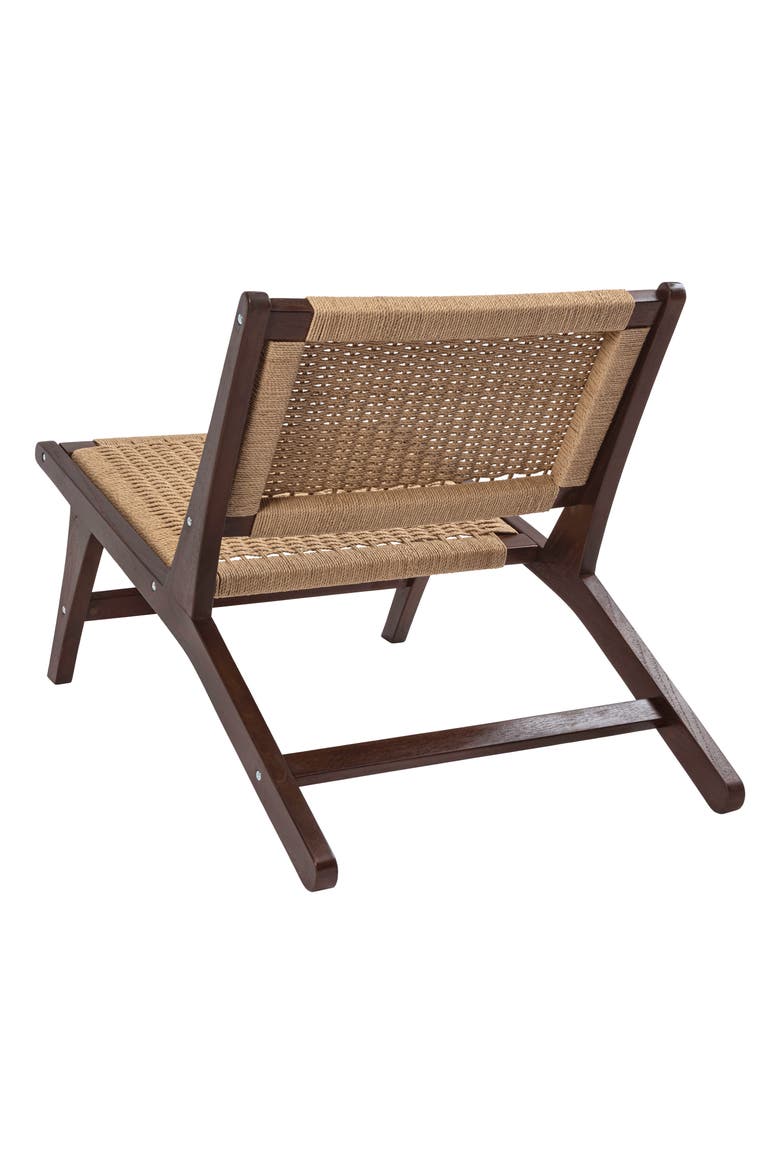Parker Bohemian Armless Woven Yarn and Solid Indonesian Wood Accent Lounge Chair for Living Room Bedroom, Alternate, color, Dark Brown