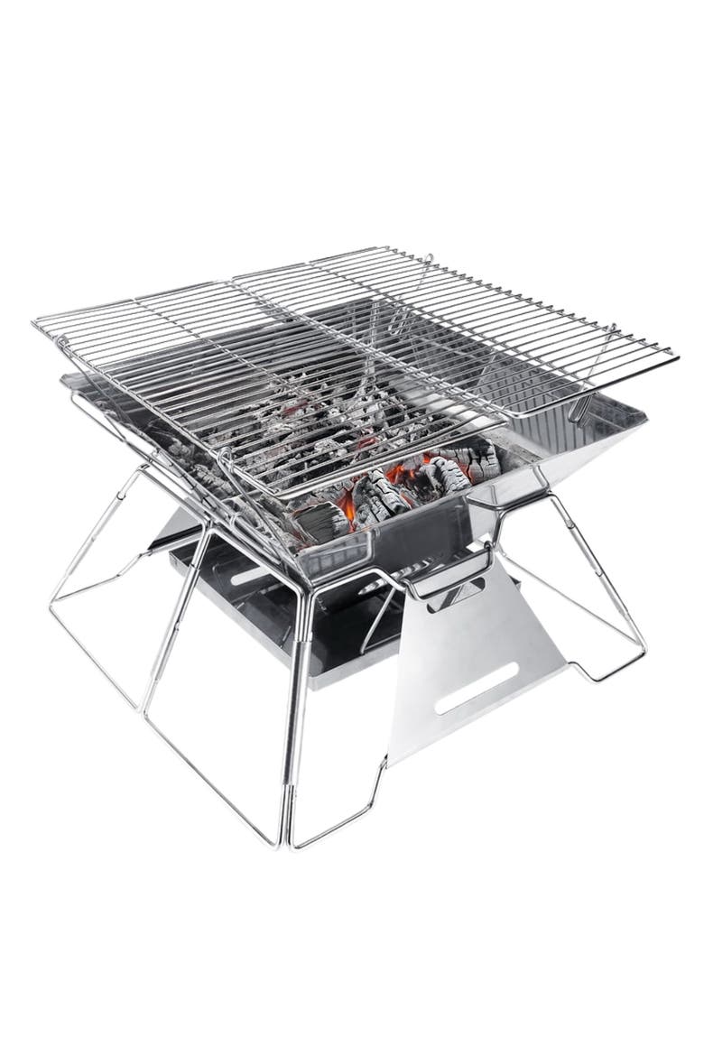 14 x 14" Stainless Steel Folding Charcoal BBQ Grill, Main, color, Silver