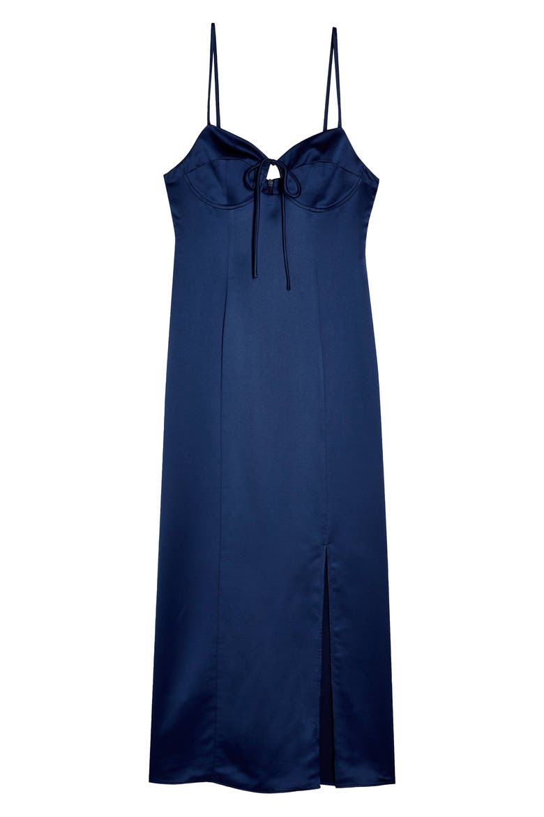 Bustier Bodice Satin Midi Slipdress, Alternate, color, NAVY BLUE
