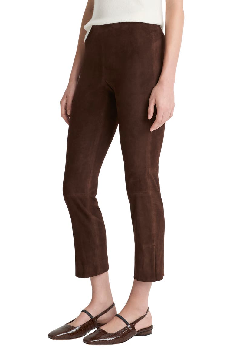 Suede Split Hem Crop Pants, Alternate, color, CHOCOLATE